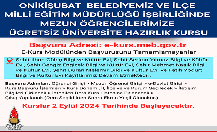 Onikişubat Belediyesi’nin ücretsiz Üniversite hazırlık kursu’na kayıtlar başladı