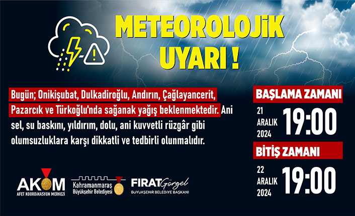 Kahramanmaraş’ta sağanak uyarısı