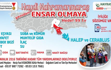  HAYDİ KAHRAMANMARAŞ YENİDEN ENSAR OLMAYA: HEDEF 99 TIR